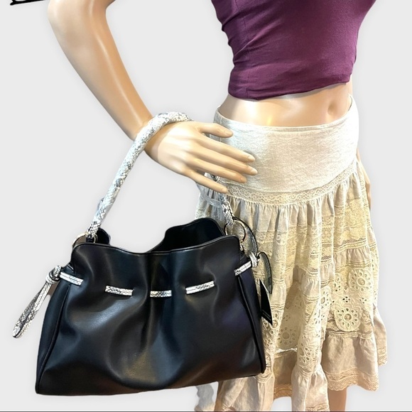 Badgley Mischka black hobo solid/snake print combo bag - Picture 11 of 14